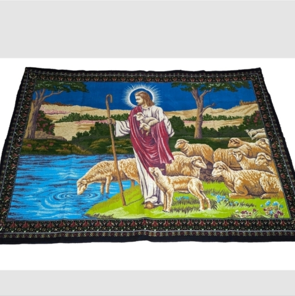 Turkish Wall Tapestry Heirloom THE LORD MY SHEPHERD Lost Lamb Oversized Jesus - Picture 1 of 8